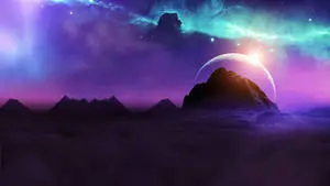 1440p HD Purple Sky Moon On Mountain