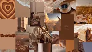 a collage of pictures and objects in brown
