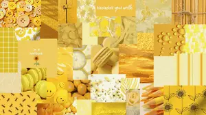 a collage of yellow pictures and objects