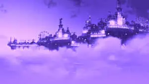 a purple castle with a castle in the clouds