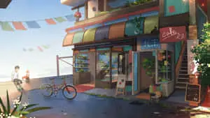 Anime Colorful Cafe Background