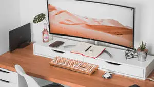 Full HD Computer Desktop Setup In Nude Aesthetic