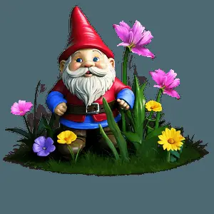 Garden Gnome with Flowers PNG 72