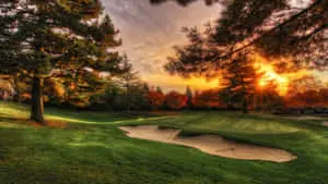 Sunset On HD Golf Course Background