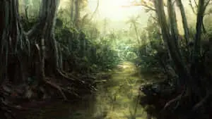 Painting Of Swamp In Jungle Desktop