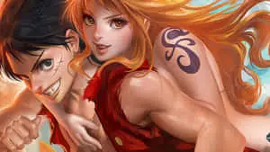 Digital Painting Luffy And Nami One Piece