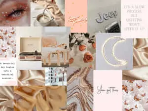 a collage of photos with a pink background