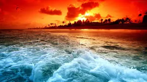 Orange And Teal Sunset Ocean