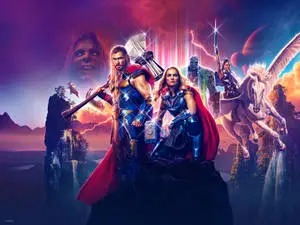 Dramatic Retro Love and Thunder Marvel Laptop Wallpaper