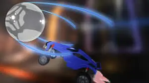 a blue car flying through the air