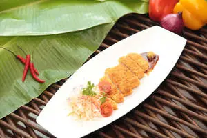  Caption: Delicious Tonkatsu on Banana Leaves 