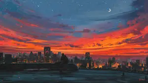Vibrant Sunset Over a Tranquil Desktop
